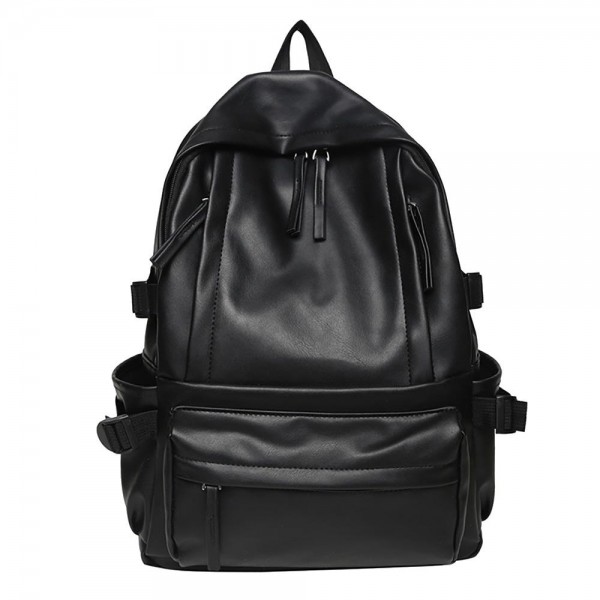 Wholesale vegan Leather Backpack Full Zip Closure Front Zipper Pockets Open Side