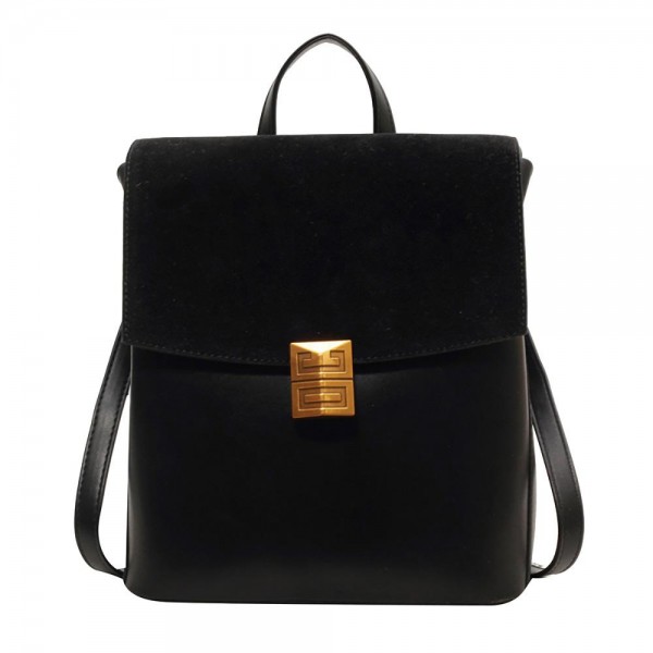 Wholesale vegan Leather Backpack Velvet Flap Metal Magnetic Closure Two Open Poc
