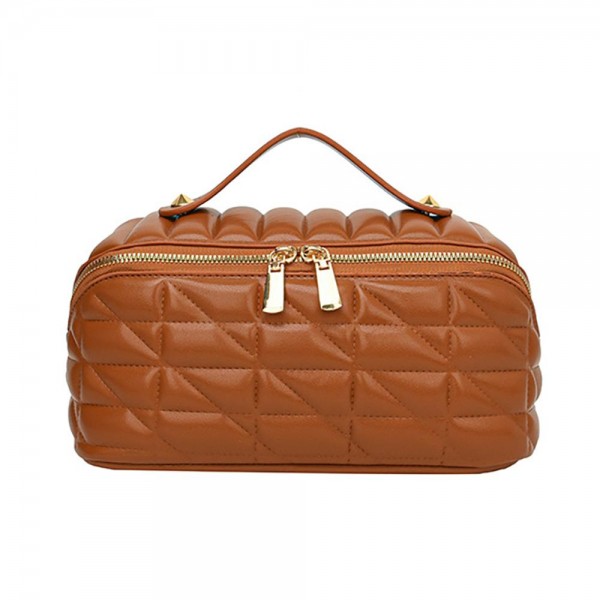 Wholesale quilted Vegan Leather Travel Makeup Bag Full Zipper Closure Internal S