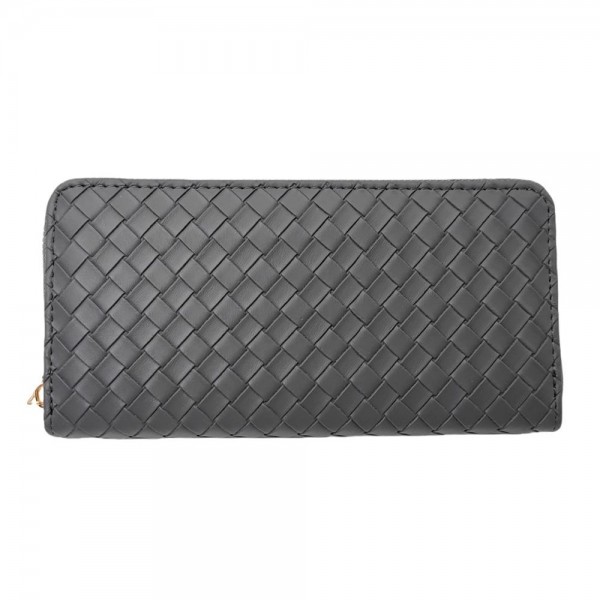 Grey Accordion Zip Wallet With Wristlet Strap In Signature Leather