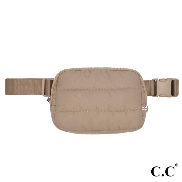 C.C BGS4489
Puffer Padding Fanny Pack

- Full Zip Closure
- Hidden Back Zip Closure
- Lined Body 
- Three Internal Open Mesh Pockets
- Approximately 9" L X 5.75" T X 1.75" D
- Strap 24"- 42" L