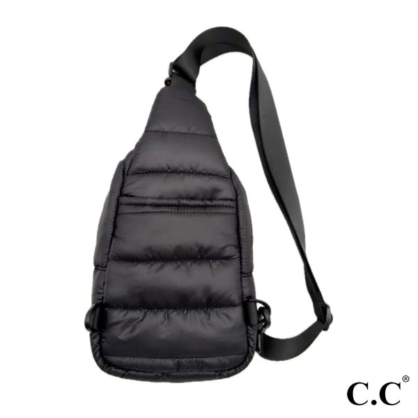 C.C BGS4490
Puffer Padding Sling Bag
- Full Zipper Closure
- Main Body: One Mesh Pocket & One Open Pocket 
- Front Open Pocket With Clip Closure
- Front Zipper Pocket / Back Open Pocket
- Side Adjustable Sling Strap
- Approximately 6" L X 8.5" T X 2" D
- Strap Adjustable 22-42" L