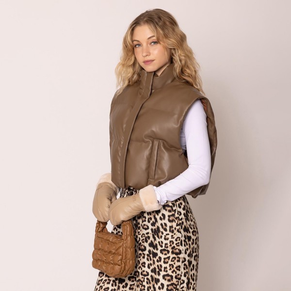 Do Everything In Love Vegan Leather Quilted Puffer Tote Bag - Full Zip Closure - 1 Inner Open Pocket - Approximate 7" L x 5" T x 3" D - 100% Polyester view 5