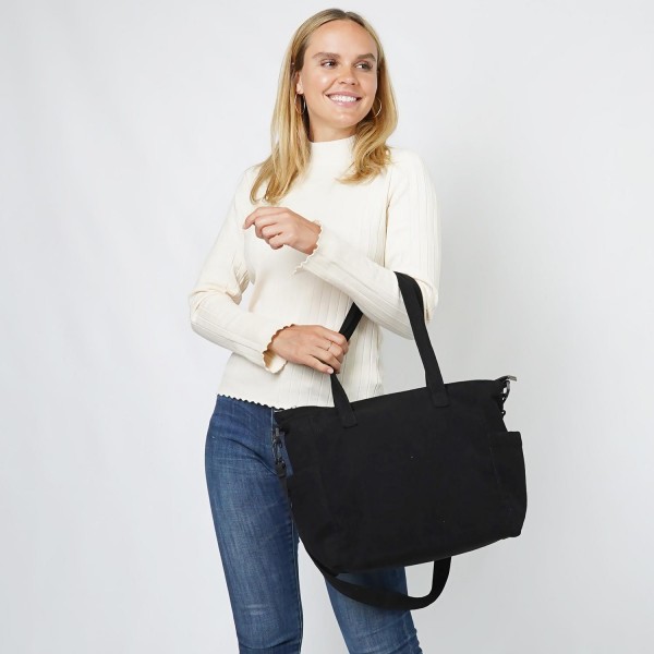 Wholesale corduroy Tote Bag Removable Crossbody Strap Full Zipper Closure Two Op