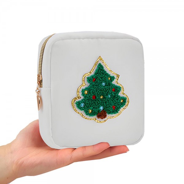 Wholesale christmas Chenille Patch Nylon Pouch Full Zipper Closure Lined Body T