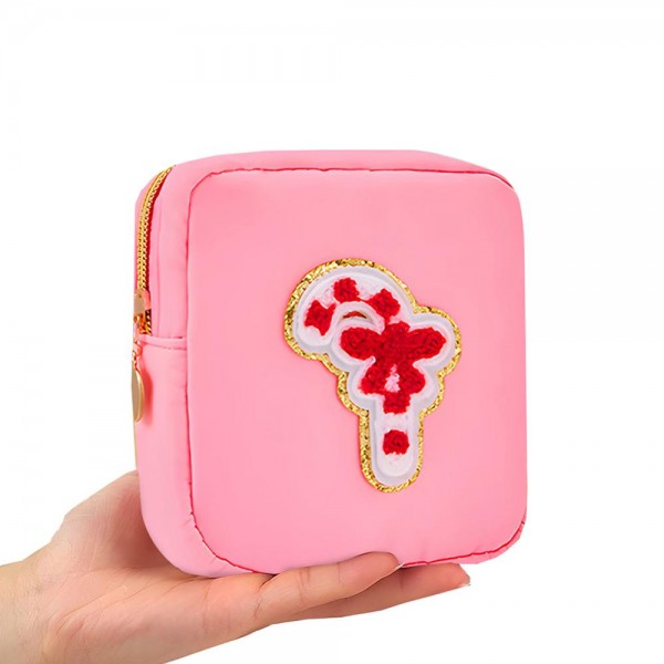 Wholesale christmas Chenille Patch Nylon Pouch Full Zipper Closure Lined Body T