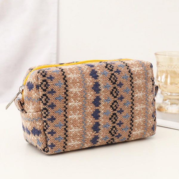 Wholesale nordic Print Knit Make Up Pouch Full Zipper Closure Lined Body T L D