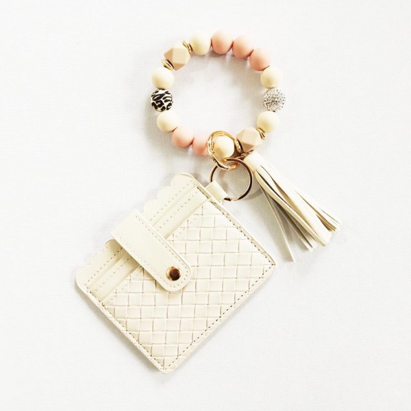 Wholesale beaded Bracelet Keyring Woven Vegan Leather Wallet Tassel Wallet Licen