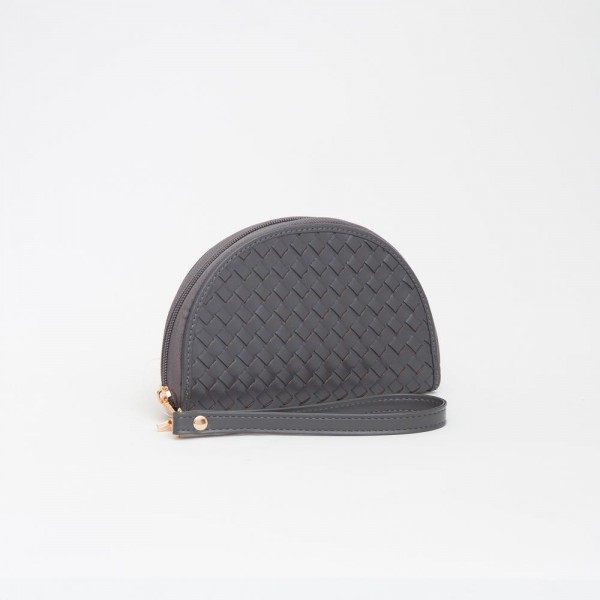 Wholesale vegan Woven Wedge Leather Wristlet Full Zipper Closure Three Inside Po