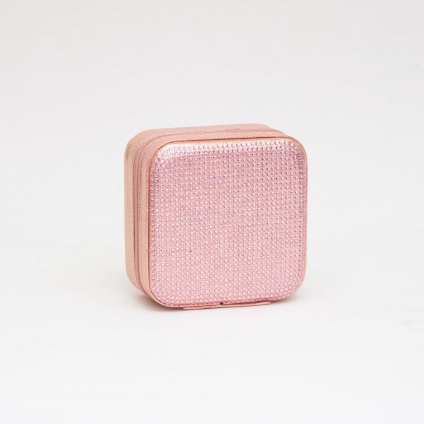 Wholesale rhinestone Studded Jewelry Box Full Zipper Closure Removable Divider O