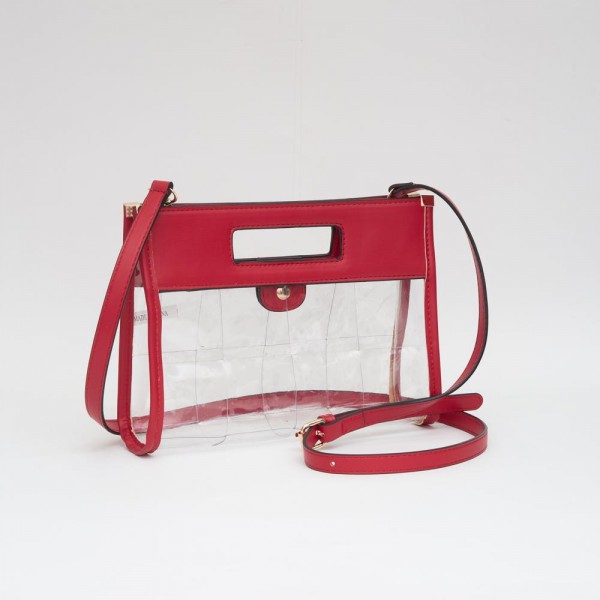 Wholesale clear Woven Clutch Bag Vegan Leather Trim Snap Closure Removeable Vega