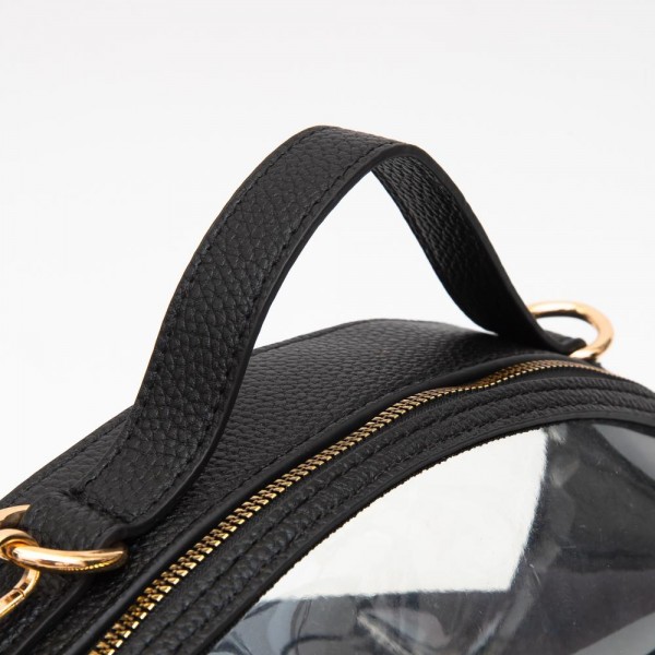 Clear Crossbody Football Bag With Vegan Leather Trim - Zip Closure - Two Removable Straps: Leather & Canvas - Approximately 6.5" T X 10.5" L X 2.5" W - Straps Adjustable: 30" L view 5
