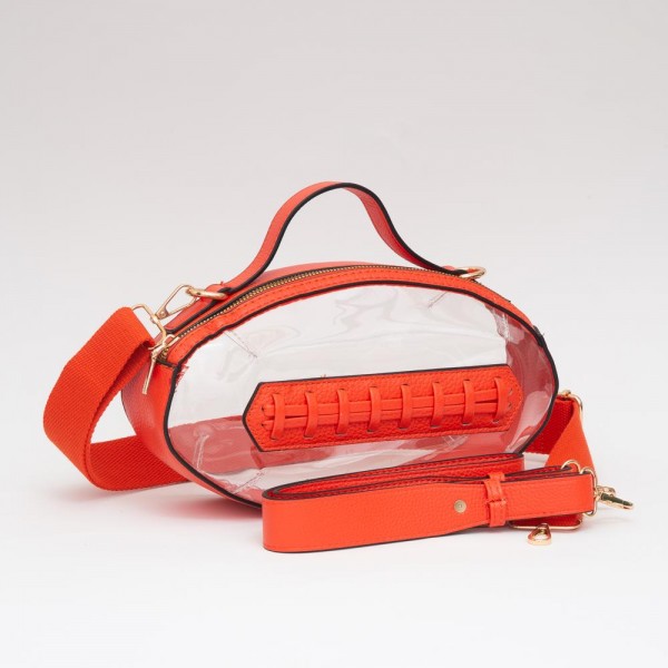 Wholesale clear Crossbody Football Bag Vegan Leather Trim Zip Closure Two Remova