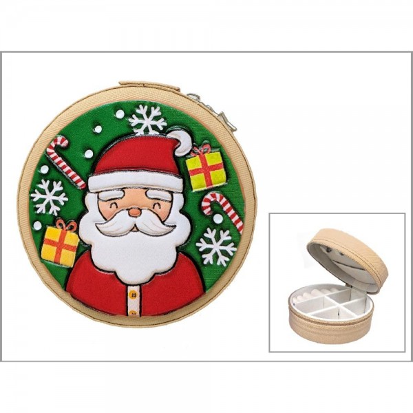 Wholesale embossed Vegan Leather Santa Travel Jewelry Box Full Zipper Closure Re