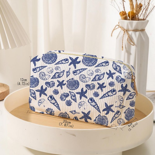 Wholesale sea Shells Corduroy Make Up Pouch Full Zipper Closure One Open Pocket