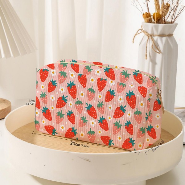 Wholesale strawberries Flowers Corduroy Make Up Pouch Full Zipper Closure One Op