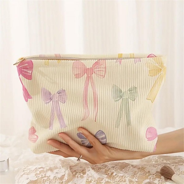 Wholesale corduroy Bows Pouch Zip Closure Lined Body L T D