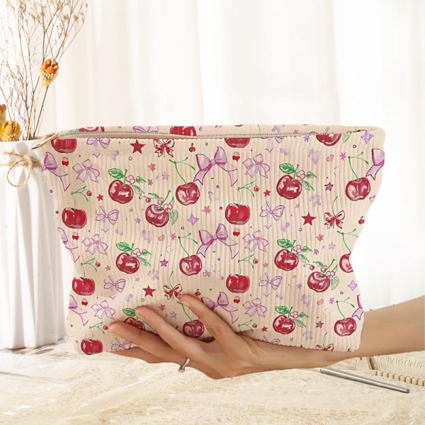 Corduroy Bows, Cherries, & Stars Pouch 

- Zip Closure
- Lined Body
- Approximately 10" L X 7" T X 2.25" D