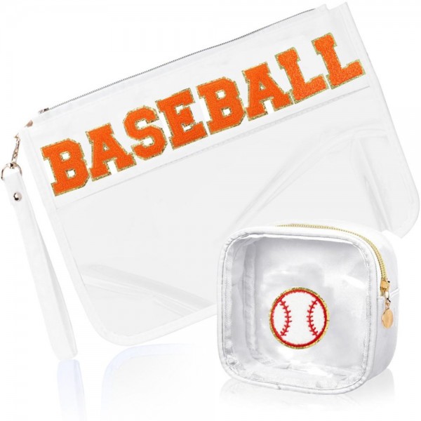 Wholesale set Two Clear Pouches Baseball Glitter Chenille Patches Baseball Pouch