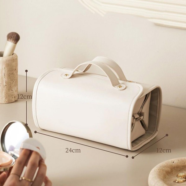 Wholesale foldable Vegan Leather Toiletry Bag Double Handles Snap Closure Remove