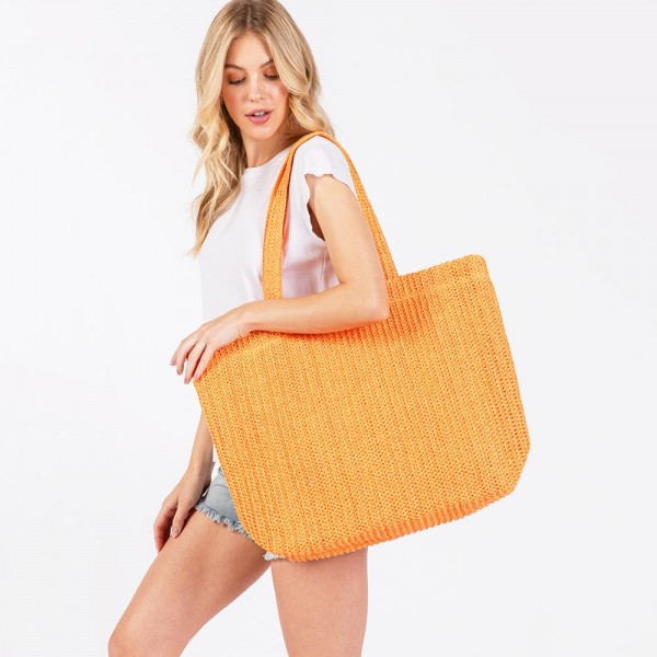 Wholesale woven Straw Tote Bag Full Zipper Closure Lined Body Two Open Pockets L