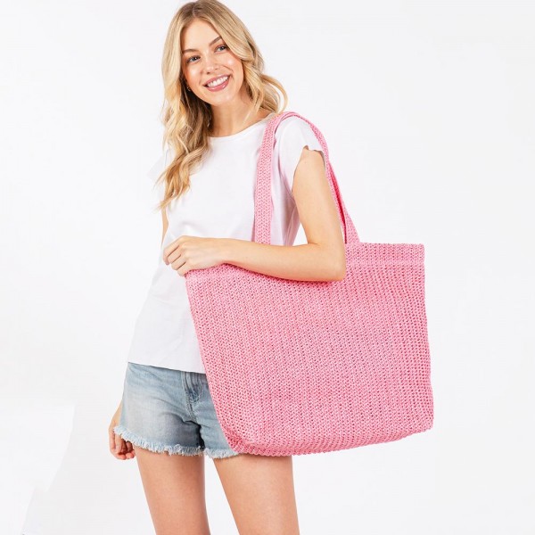Wholesale woven Straw Tote Bag Full Zipper Closure Lined Body Two Open Pockets L