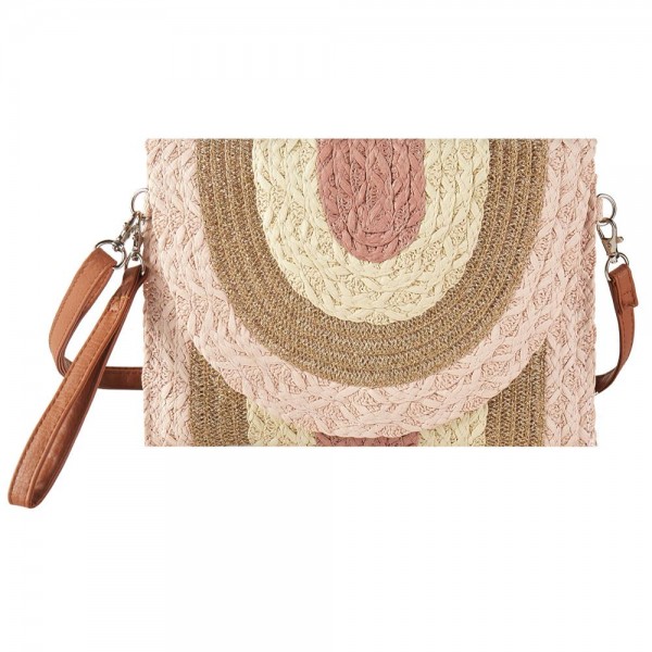 Wholesale woven Straw Tinsel Clutch Cross Body Bag Magnetic Closure Removable Wr