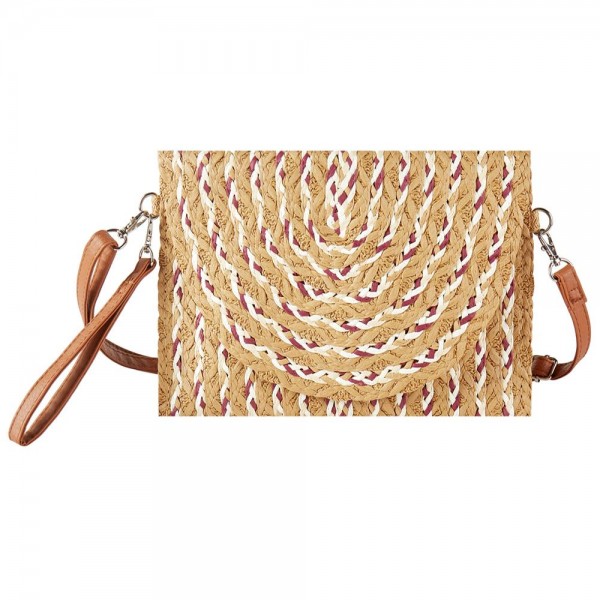Wholesale woven Straw Clutch Cross Body Bag Magnetic Closure Removable Wristlet