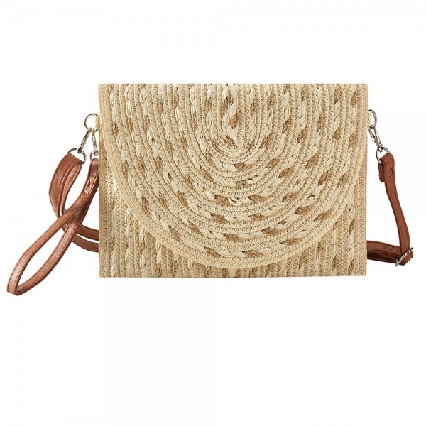 Wholesale woven Straw Tinsel Clutch Cross Body Bag Magnetic Closure Removable Wr