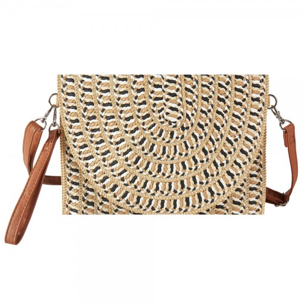 Wholesale woven Straw Clutch Cross Body Bag Magnetic Closure Removable Wristlet