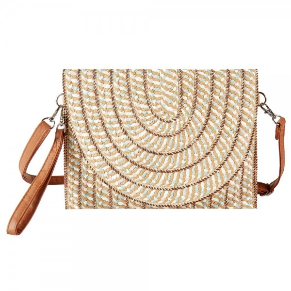 Wholesale woven Straw Clutch Cross Body Bag Magnetic Closure Removable Wristlet