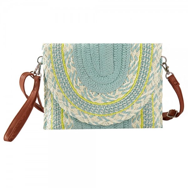 Wholesale woven Straw Clutch Cross Body Bag Magnetic Closure Removable Wristlet