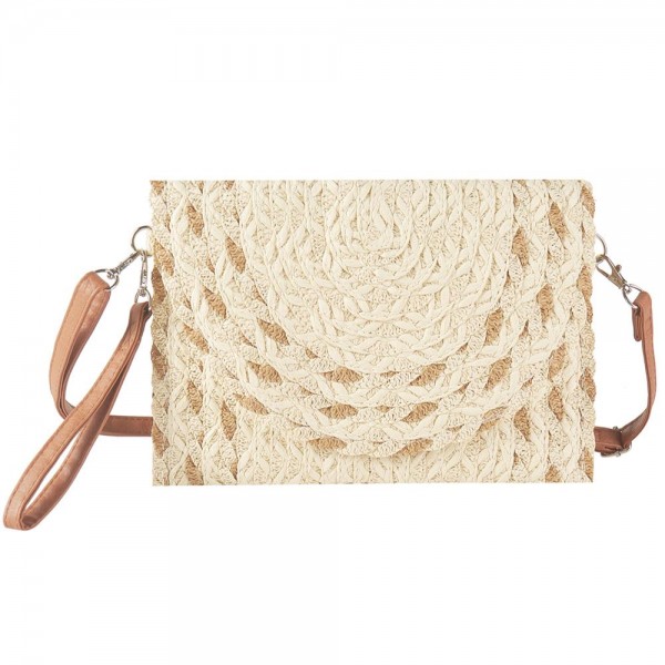 Wholesale woven Straw Clutch Cross Body Bag Magnetic Closure Removable Wristlet