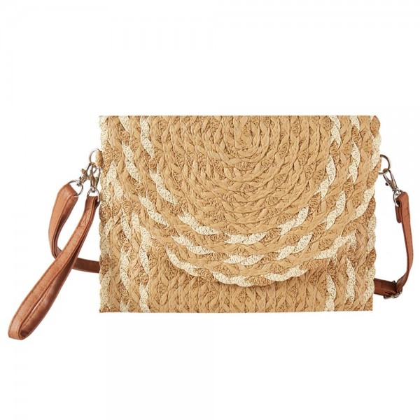Wholesale woven Straw Clutch Cross Body Bag Magnetic Closure Removable Wristlet