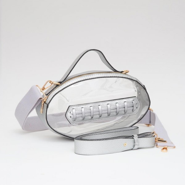 Wholesale clear Crossbody Football Bag Vegan Leather Trim Zip Closure Two Remova