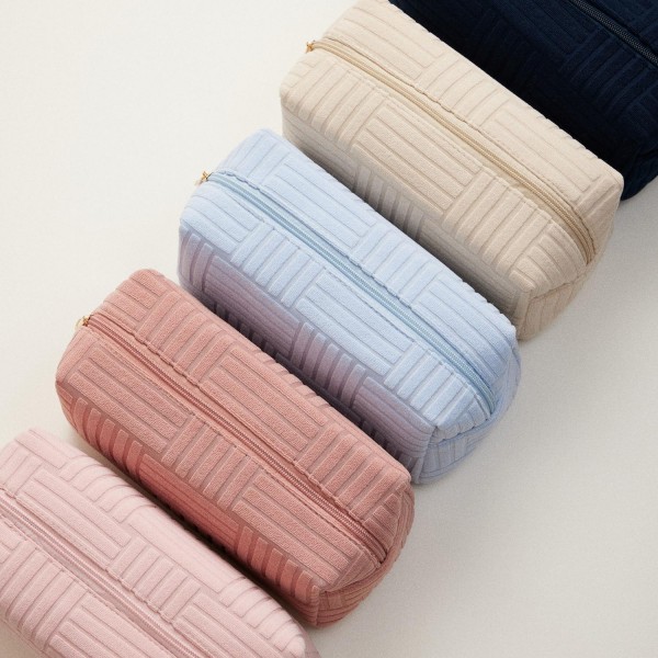 Quilted Terry Cloth Travel Pouch - Full Zip Closure - Approximately 9.5" L X 4.5" T X 3.5" D - 100% Polyester view 5