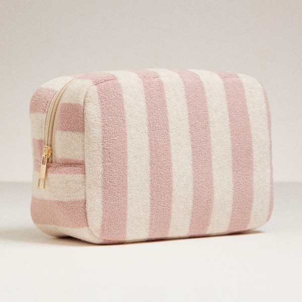 Stripe Terry Cloth Travel Pouch 
- Full Zip Closure 
- Approximately 8.5" L  X 5" T X 3" D
- 80% Cotton 20% Polyester