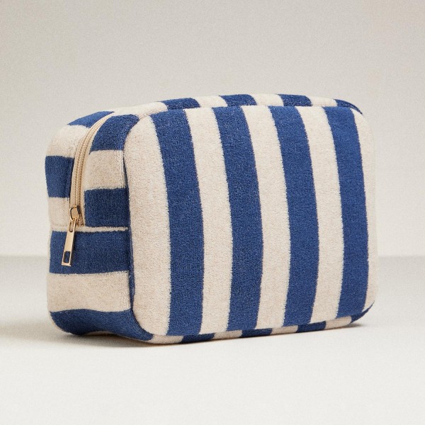 Stripe Terry Cloth Travel Pouch 
- Full Zip Closure 
- Approximately 8.5" L  X 5" T X 3" D
- 80% Cotton 20% Polyester