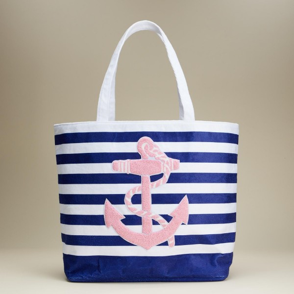 Wholesale terrycloth Anchor Rope Tote Bag Snap Closure Lined Body Zip Internal P