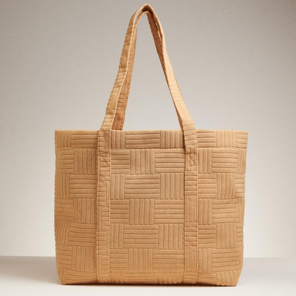 Wholesale quilted Terry Cloth Tote Bag Snap Closure Lined Body Handle Drop L L T