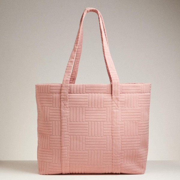 Wholesale quilted Terry Cloth Tote Bag Snap Closure Lined Body Handle Drop L L T