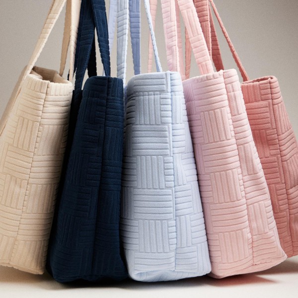Quilted Terry Cloth Tote Bag - Snap Closure - Lined Body - Handle Drop 12" L - Approximately 20" L X 15" T X 5" D - 100% Polyester view 5