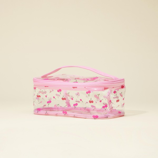 Clear Fruit Print Travel Pouch

- Full Zipper Closure
- Approximately 9" L X 4" T X 5" D