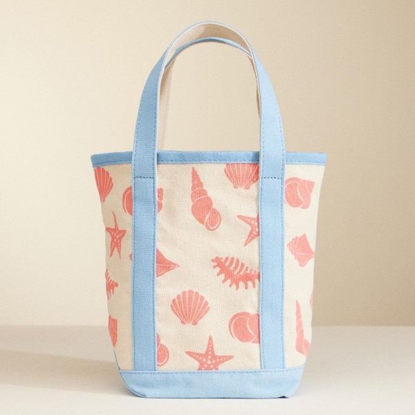 Wholesale mini Sea Shell Print Canvas Tote Bag Handle Drop L L T D Cotton