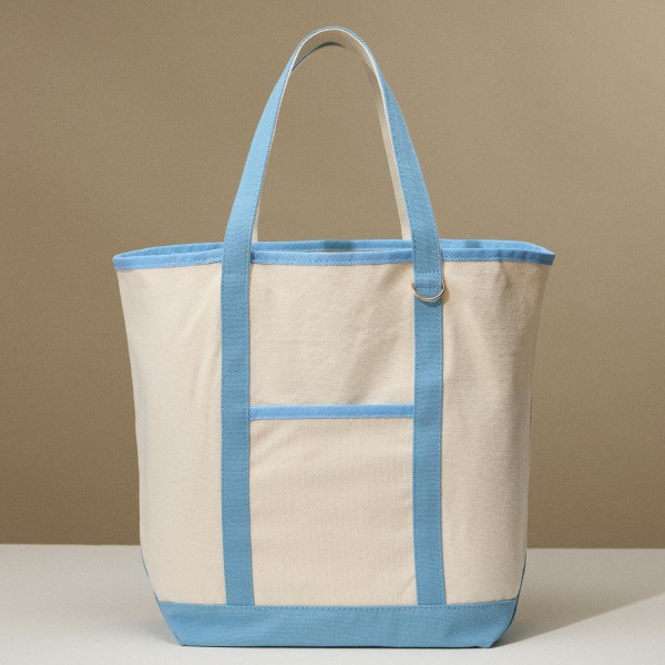 Canvas Tote Bag 

- 1 Open External Pocket 
- Metal Key Ring 
- 1 Open Internal Pocket 
- Handle Drop 8" L
- Approximately 18" L X 13" T X 8" D
- 100% Cotton 