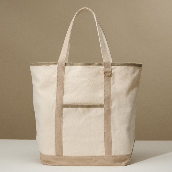 Wholesale canvas Tote Bag Open External Pocket Metal Key Ring Open Internal Pock