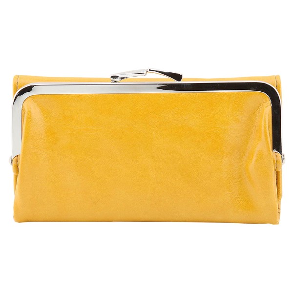 Wholesale mustard faux leather folded multi function wallet kisslock frame displ