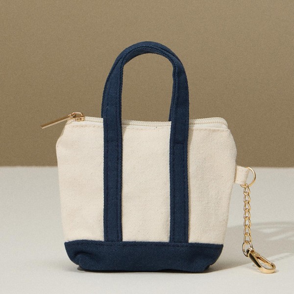 Wholesale mini Canvas Tote Key Ring Full Zip Closure L T D Cotton