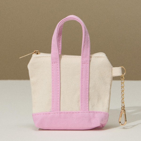 Wholesale mini Canvas Tote Key Ring Full Zip Closure L T D Cotton