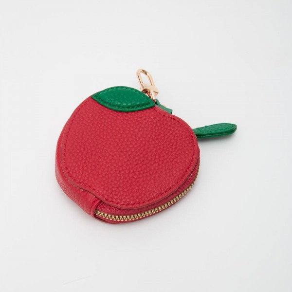 Wholesale vegan Leather Fruit Coin Pouch Key Ring Full Zip Closure L